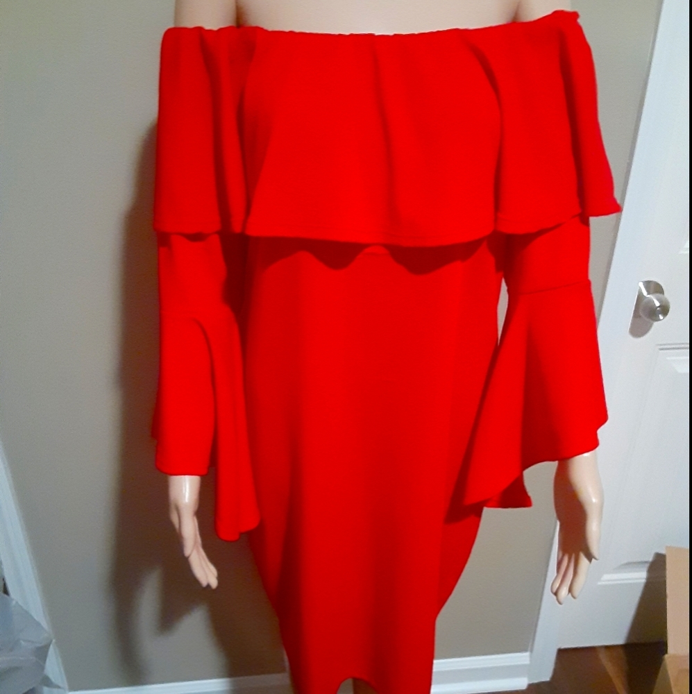 Red off shoulder dress